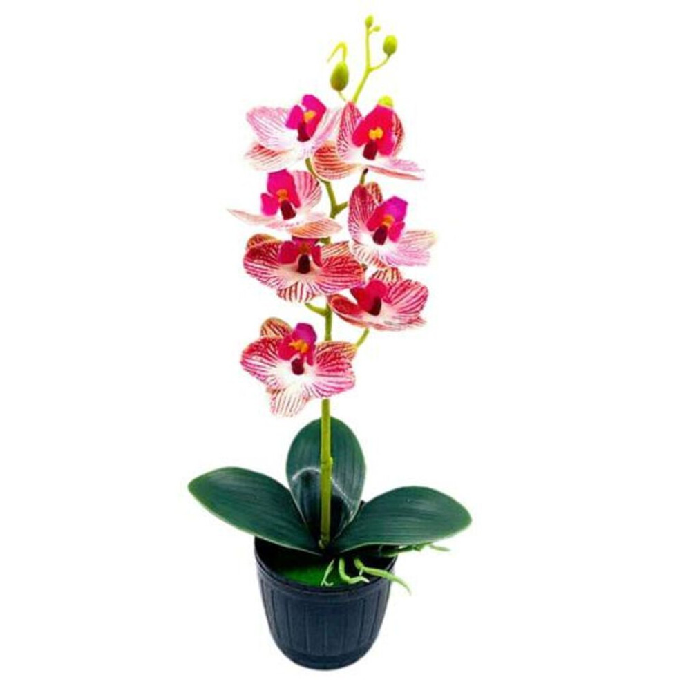 (rose red) Artificial Orchid Flowers Pot Natural-Looking Plastic Showcase Shelf Imitation Potted Plant Home Decor