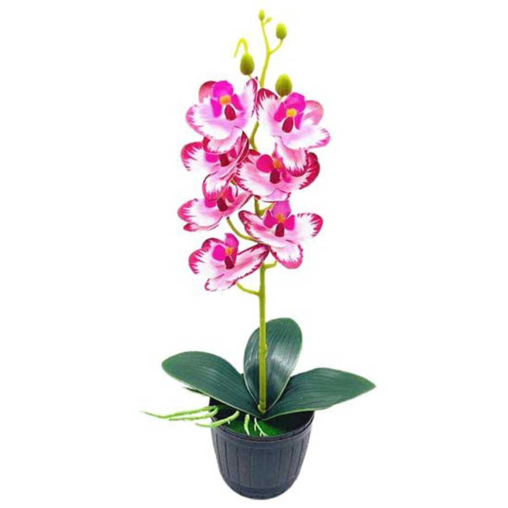 (dark pink) Artificial Orchid Flowers Pot Natural-Looking Plastic Showcase Shelf Imitation Potted Plant Home Decor