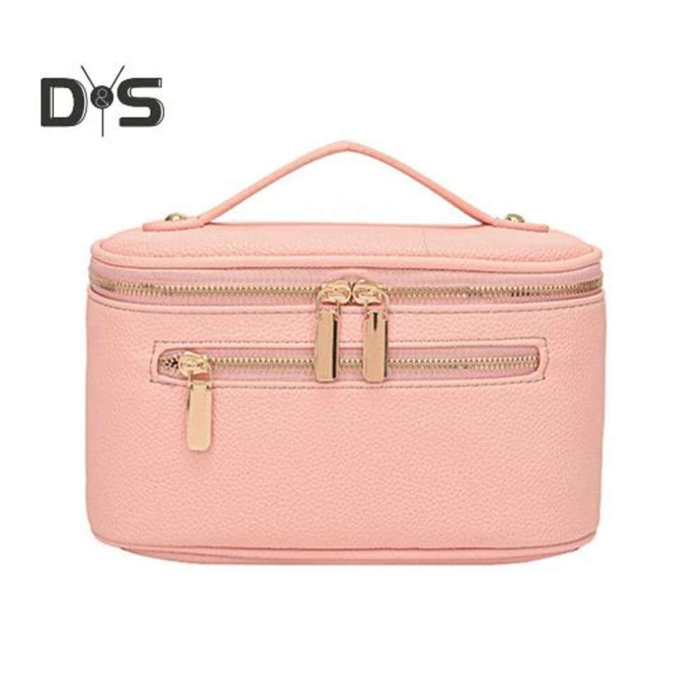(pink) Cosmetic Bag Makeup Case with Handle Large Capacity Zipper Closure Lightweight Portable Vanity Case Travel Toiletry Bag