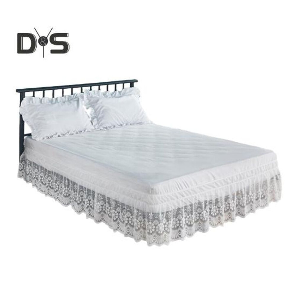 (white, XL) Lace Bed Skirt 15" Drop Elastic Dust Ruffle Bedskirt Wrap Around 3 Sides Of Bed Machine Washable Bed Skirt For Twin/full/queen/king Bed