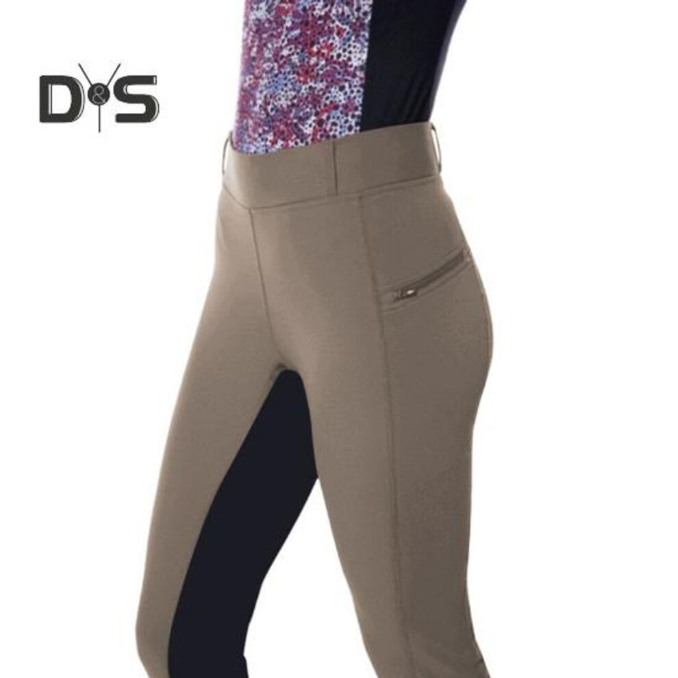 (khaki, M) Women Pants High Waist Color Matching Elastic Waistband Patchwork Slim Fit Elastic Soft Breathable Zipper Pockets Horse Riding Equestrian Pants Long