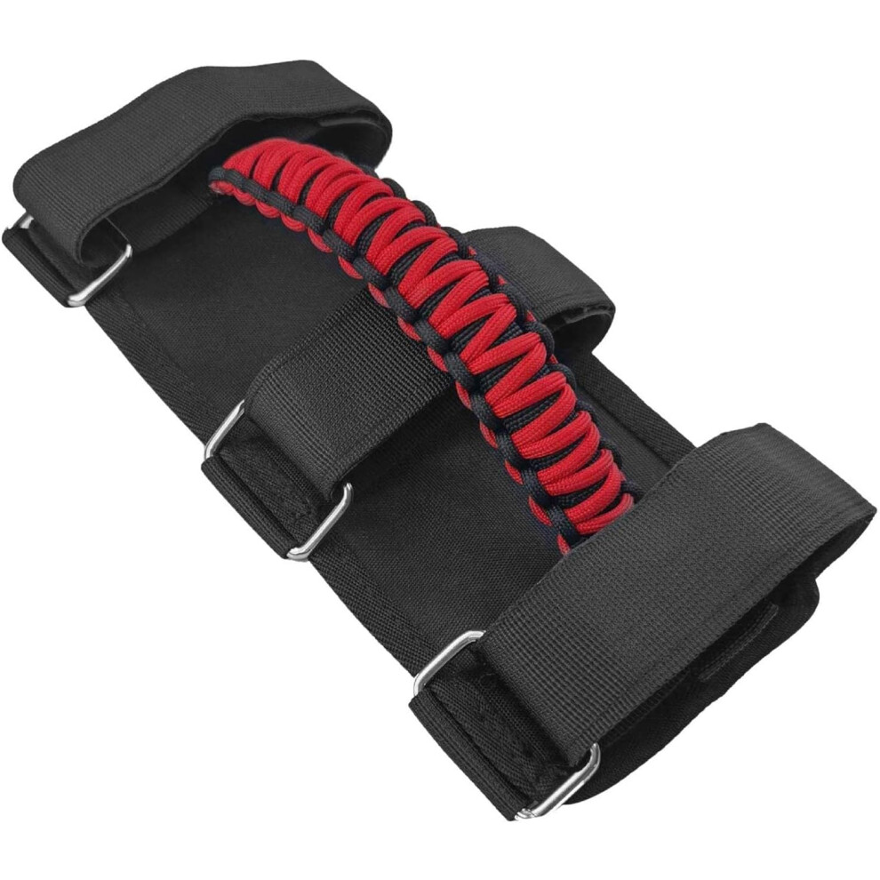 (A:red Handle) Roll Grab Handles, Car Paracord Grab, Design with 3 Nylon Straps, Strong and Durable, Upgraded Metal Buckle, Car Interior Accessories for Outdoor