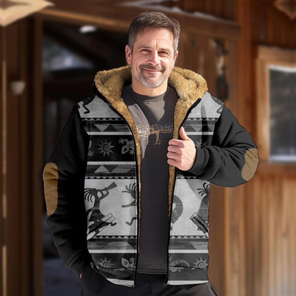 (light gray, L) Men's Print Jacket Men's Spring And Autumn Casual Trend Zipper Hooded Jacket