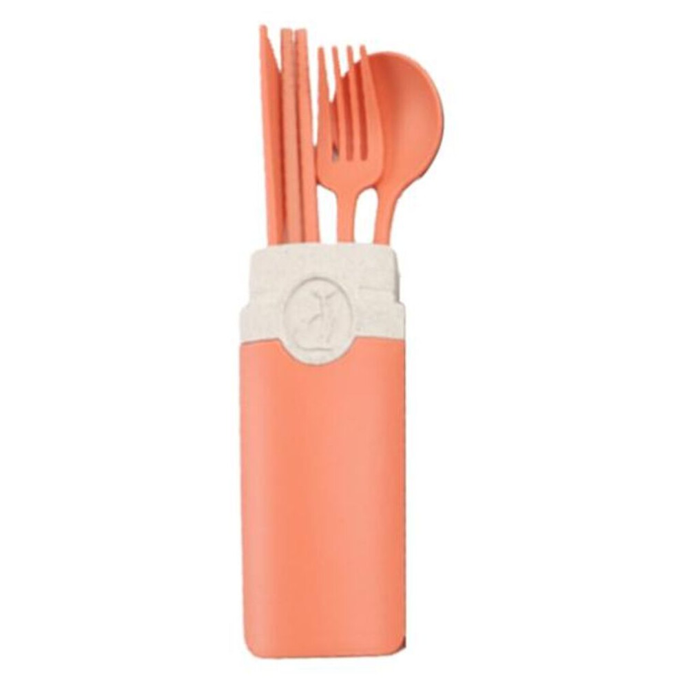 (orange) 1 Set Cutlery Chopsticks Food Grade Dust-proof Wheat Straw Outdoor Students Dinnerware Set