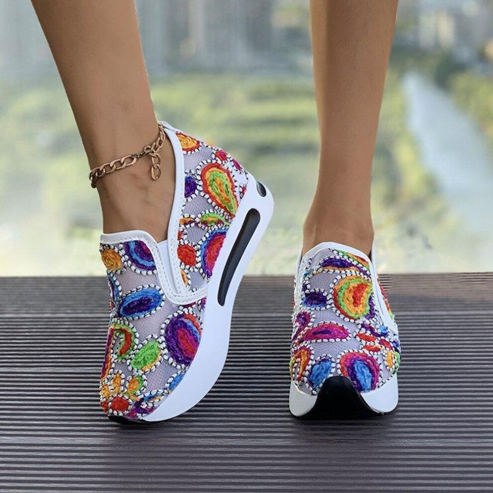 (white, 40) Women Sneakers Spring Autumn Slip On Casual Shoes For Women Embroidery Thick Platform Sneakers Women Breathable Mesh Loafers