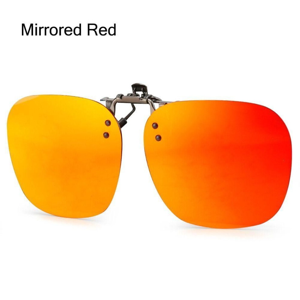 (Mirrored Red) Convenient Flip-up Sun Glasses For Prescription Glasses  Perfect For Outdoor & Driving