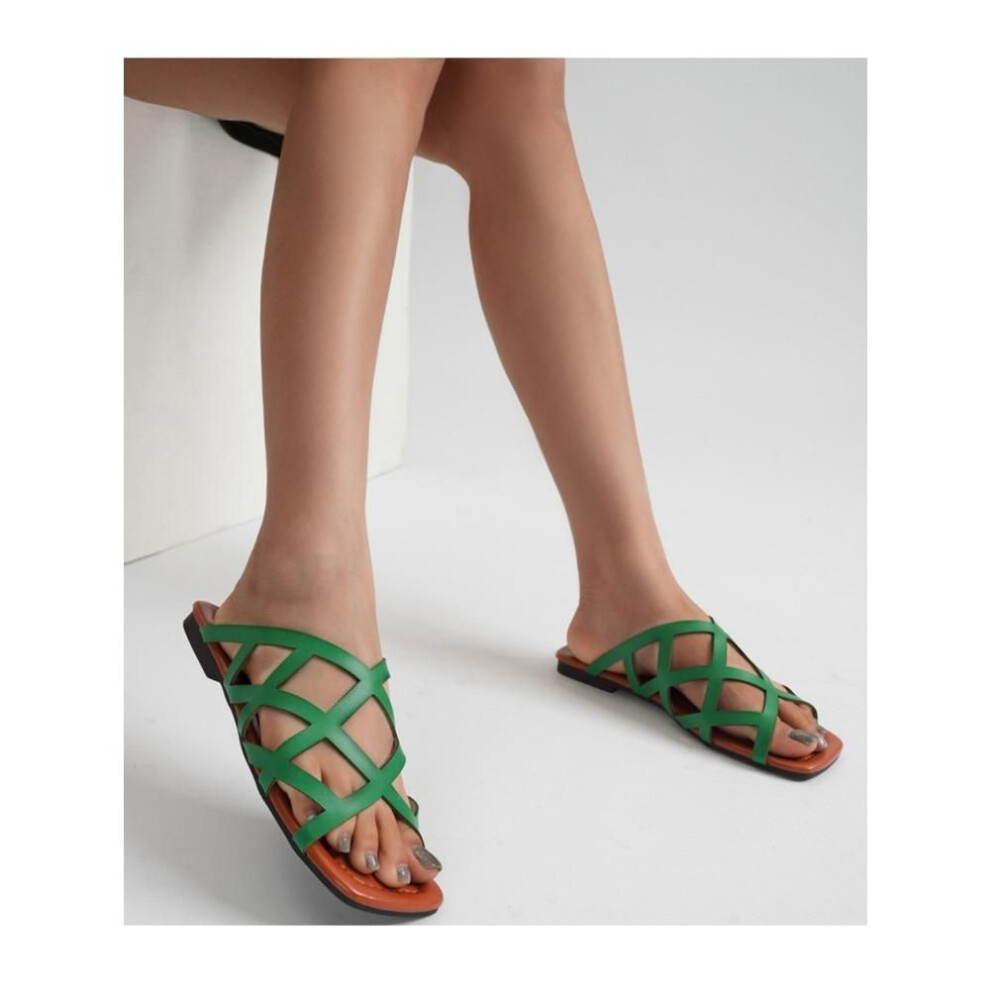 (green, 36) Slippers Woman New Summer Style Flip Flops Versatile Casual Sandals Solid Color Woven Flat Thong Soft Sole Women Slippers