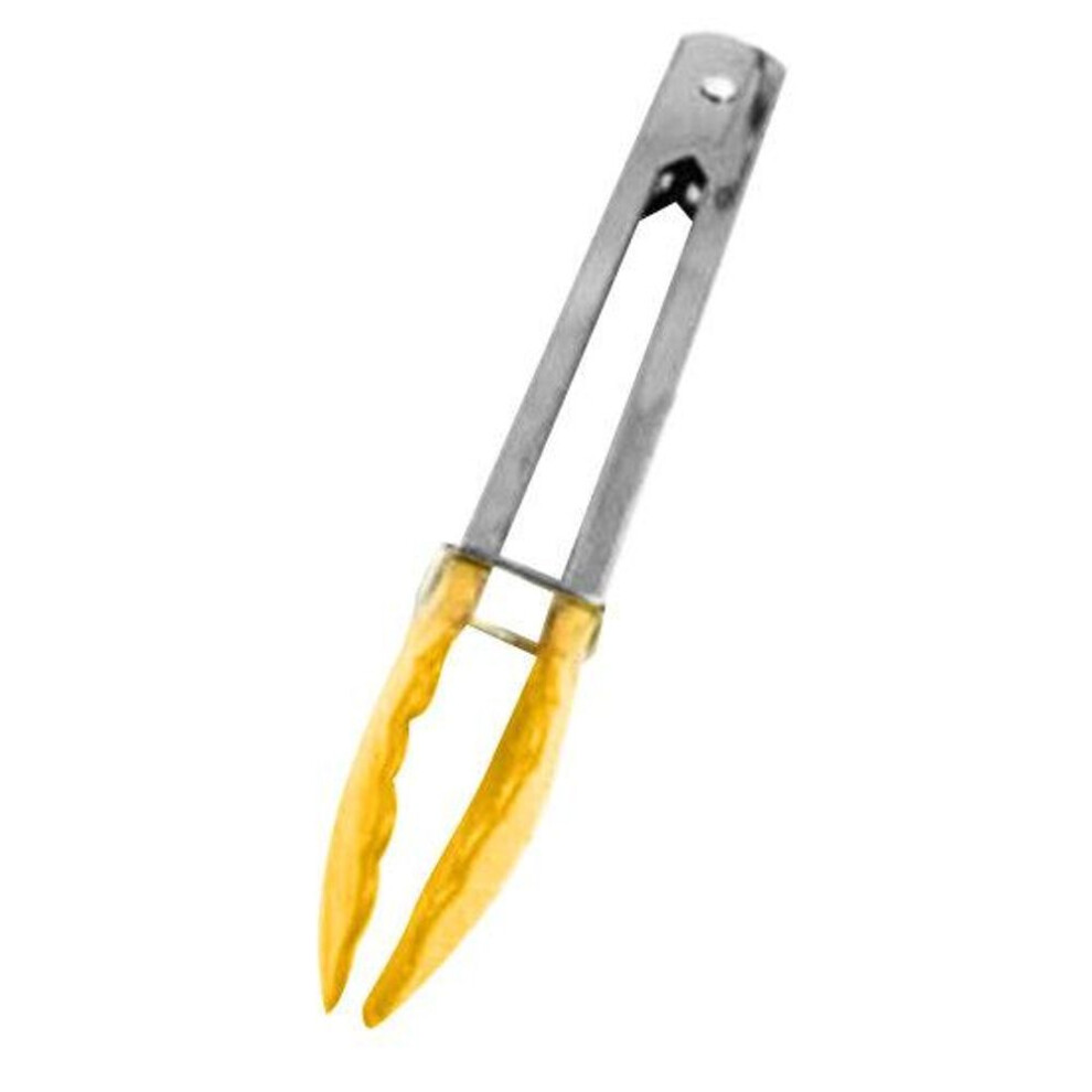 (yellow) Bbq Tongs Ergonomic Handle Heat Resistant Metal Food Serving Grill Food Tongs