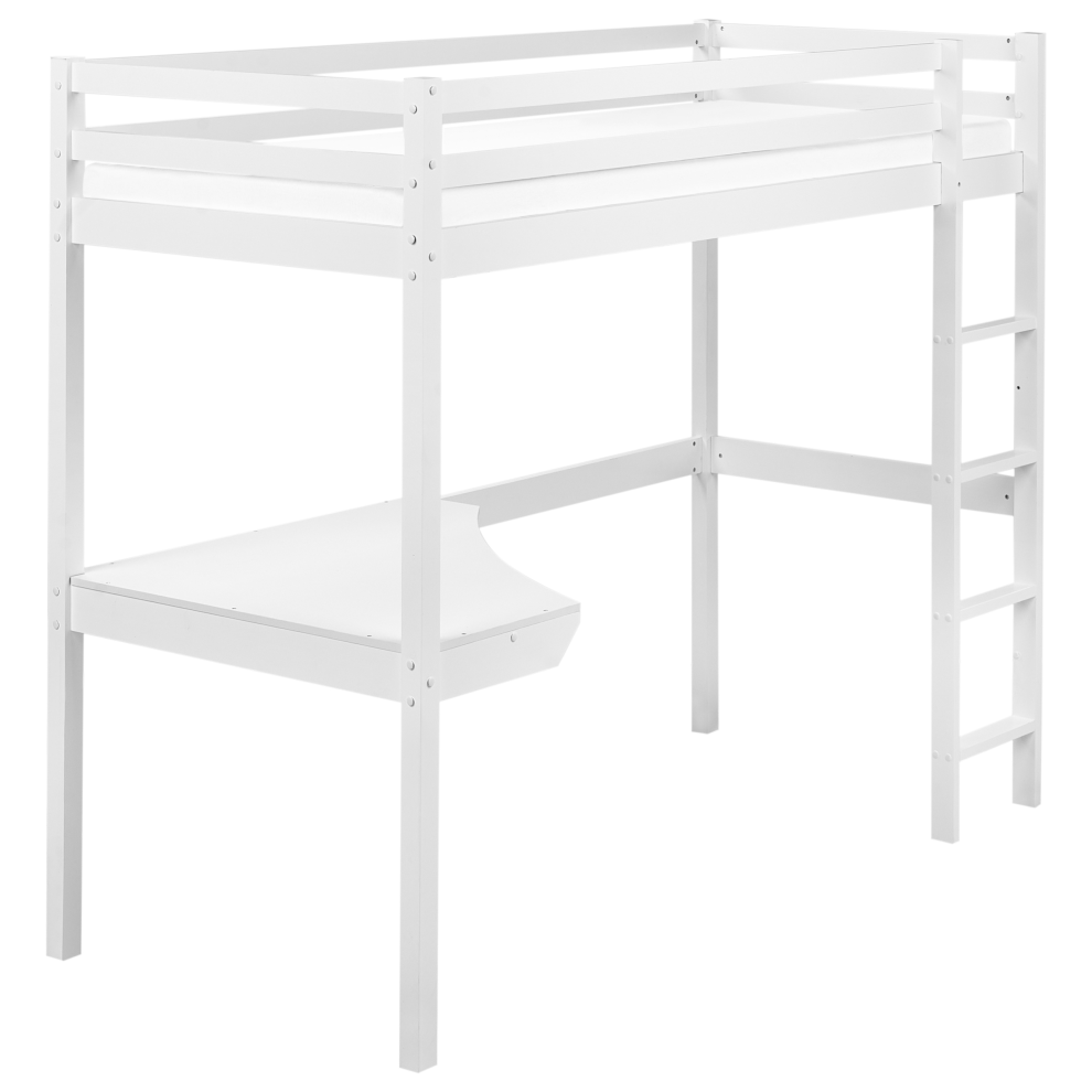 Wooden Kids High Sleeper Bed with Desk EU Single Size White LOURY
