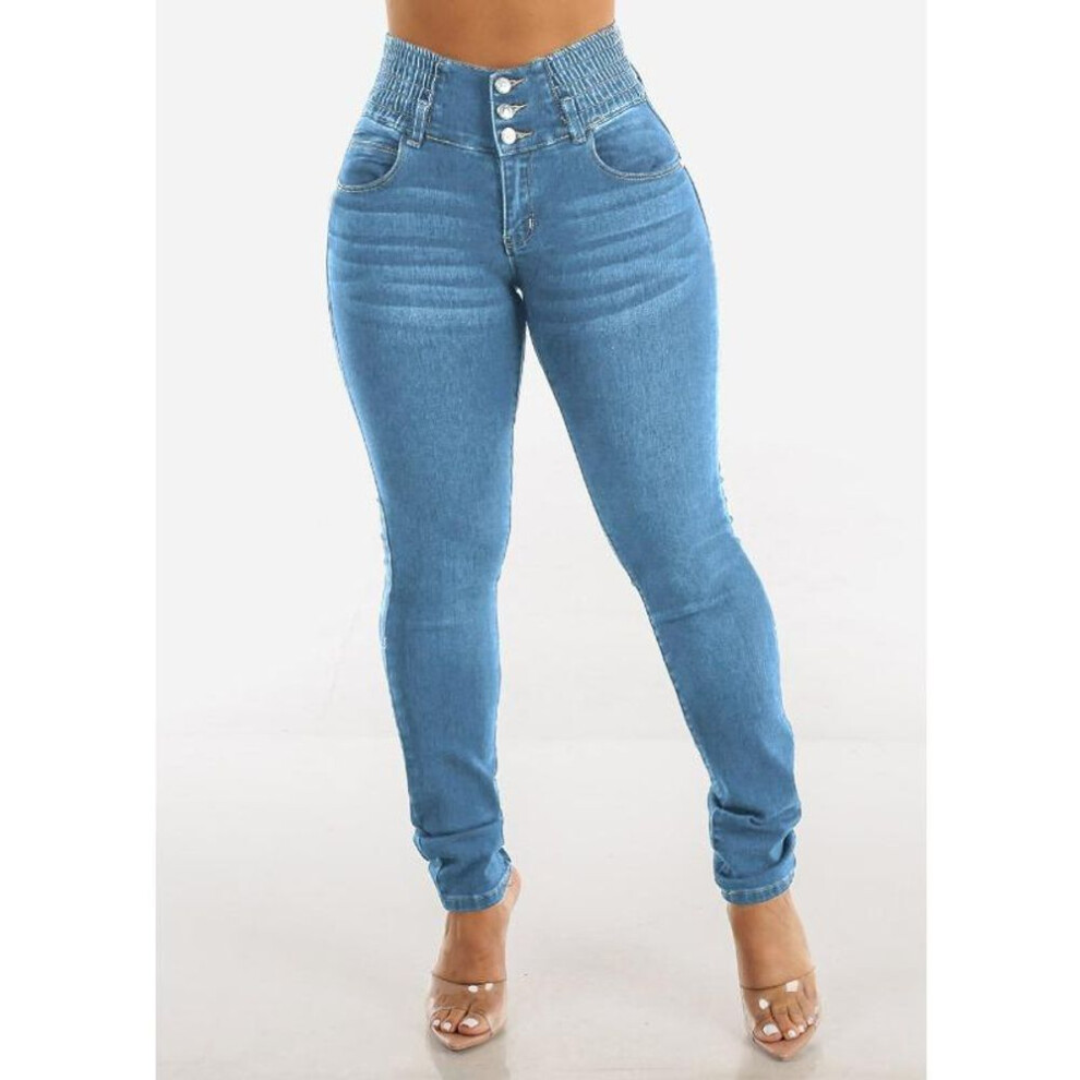 (light blue, XXL) Women's Sexy Hip Lifting High Waisted Small Feet Skinny Stretch Long Jeans