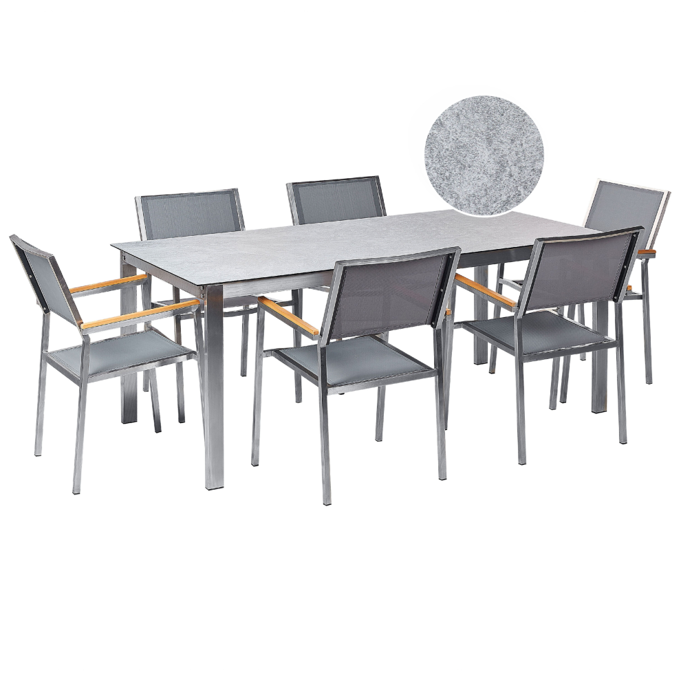 Garden Dining Set 6 Seater COSOLETO/GROSSETO Tempered Glass Marble Effect Grey