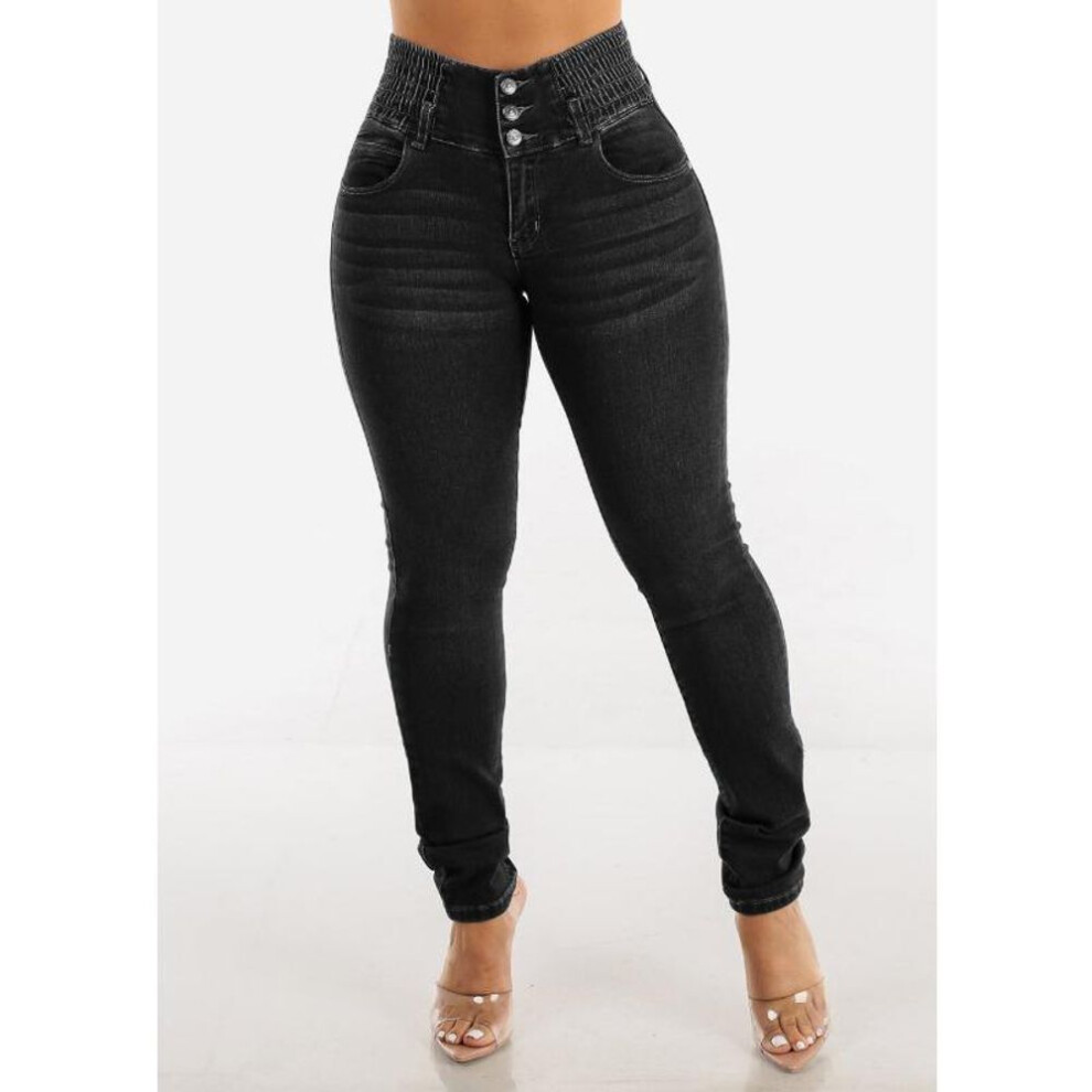 (black, M) Women's Sexy Hip Lifting High Waisted Small Feet Skinny Stretch Long Jeans