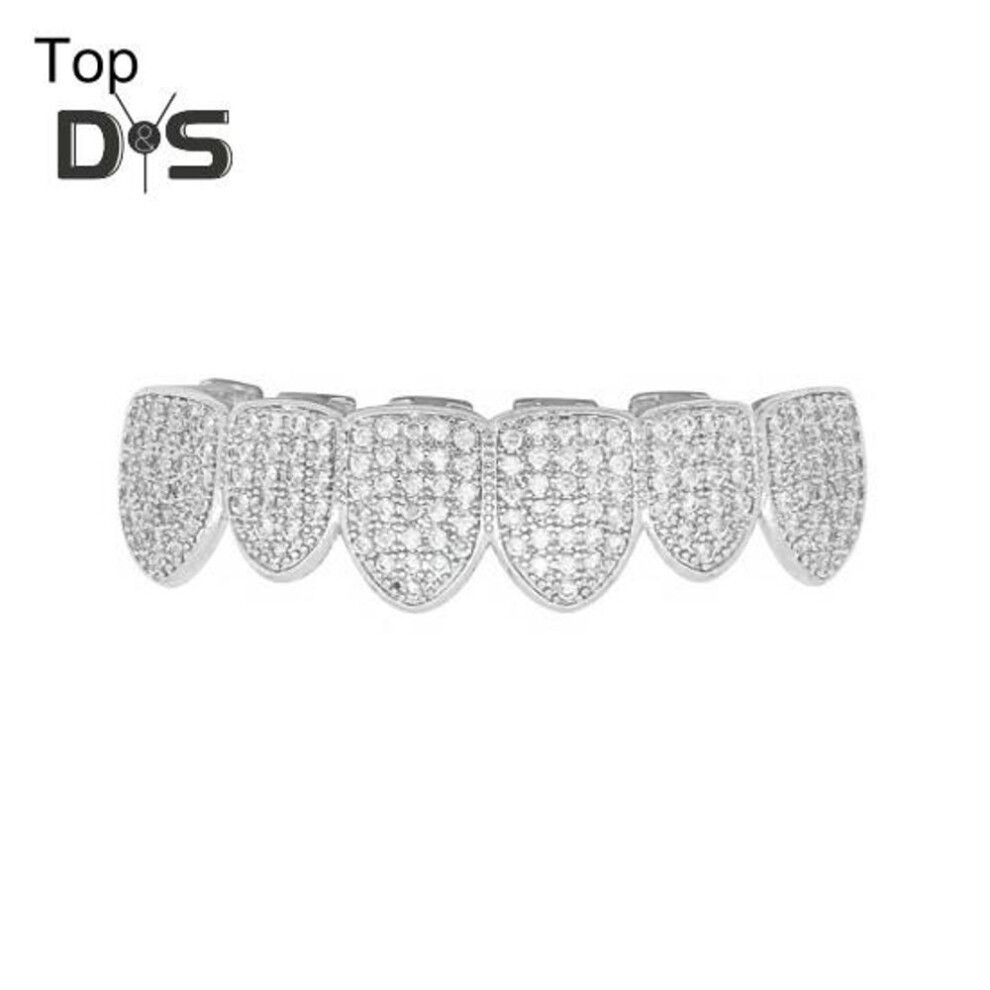 (as the picture, top) 1/2Pcs Rhinestone Teeth Grills Set Removable Tooth Cap Healthy Metal Top Bottom Mouth Grill Hip-Hop Punk Style Dental Jewelry