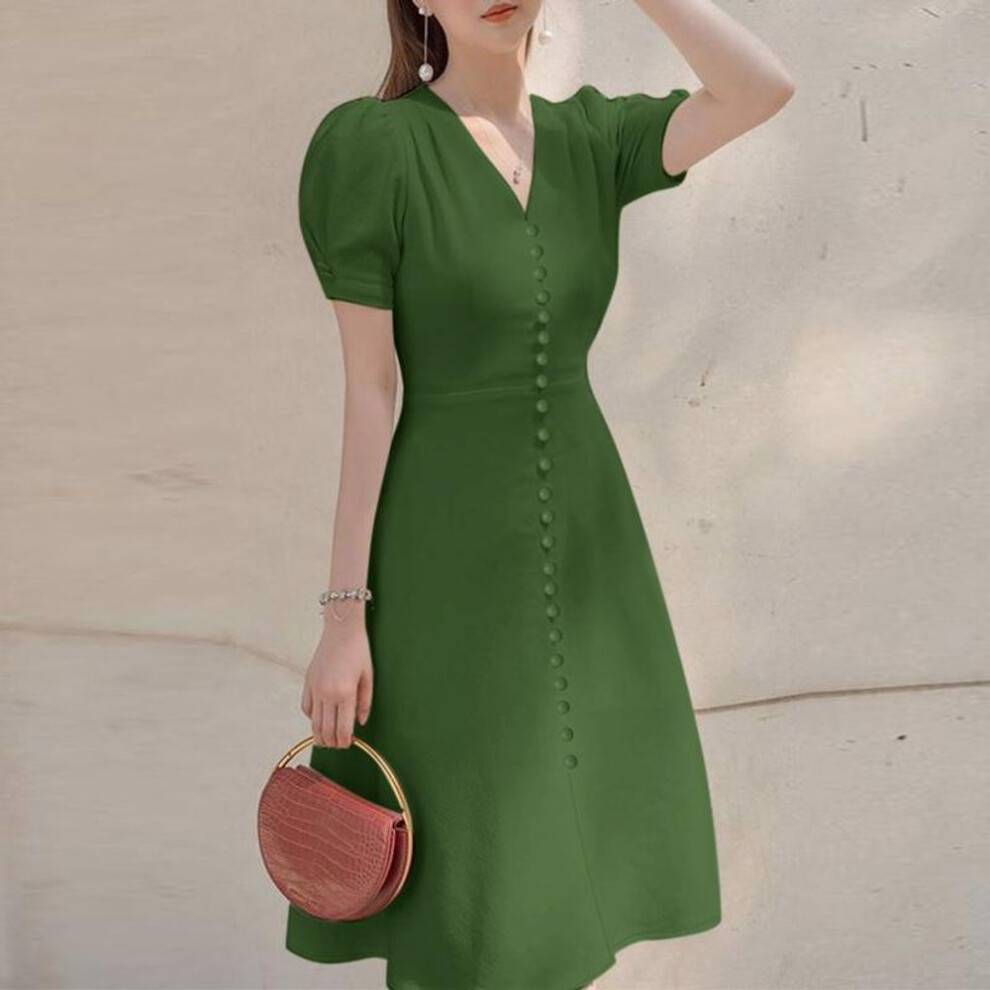 (green, M) ZANZEA Women Casual V-Neck Short Sleeve Summer Long Dress