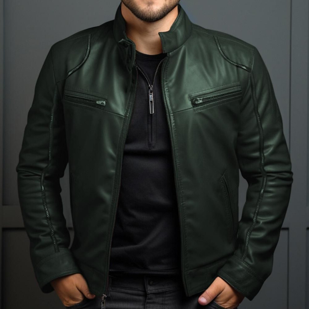 (green, XXXXXL) Men's Teenagers Stand Collar Punk Leather Coat Men Punk Spring Autumn Men's Clothing Motorcycle Pu Leather Jacket
