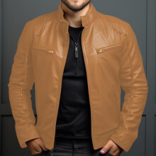 (khaki, XXXXL) Men's Teenagers Stand Collar Punk Leather Coat Men Punk Spring Autumn Men's Clothing Motorcycle PU Leather Jacket