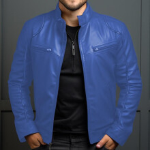 (sapphire blue, M) Men's Teenagers Stand Collar Punk Leather Coat Men Punk Spring Autumn Men's Clothing Motorcycle PU Leather Jacket