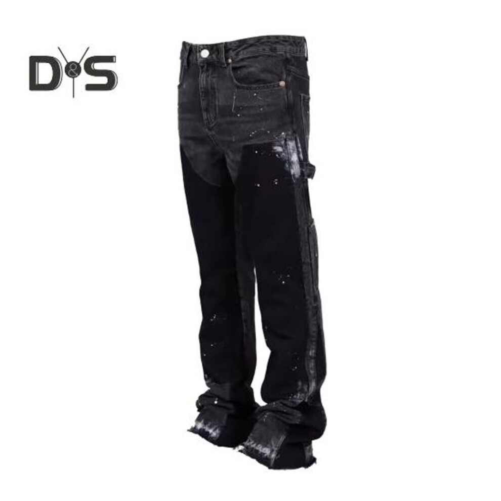 (black gray, XL) Men's Baggy Bell-bottom Jeans Elastic Denim Casual Work Pants Vintage Patchwork Flared Trousers For Casual Wear Travel Work