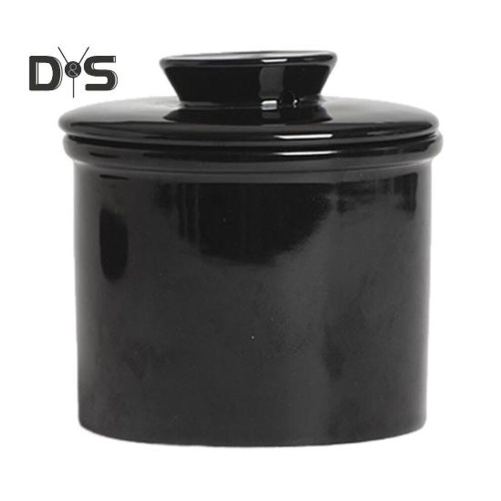 (black) French Butter Crock Ceramic Jar With Sealed Lid Solid Color Design Durable Butter Keeper For Kitchen Multifunctional Storage Jar For Jam Nuts