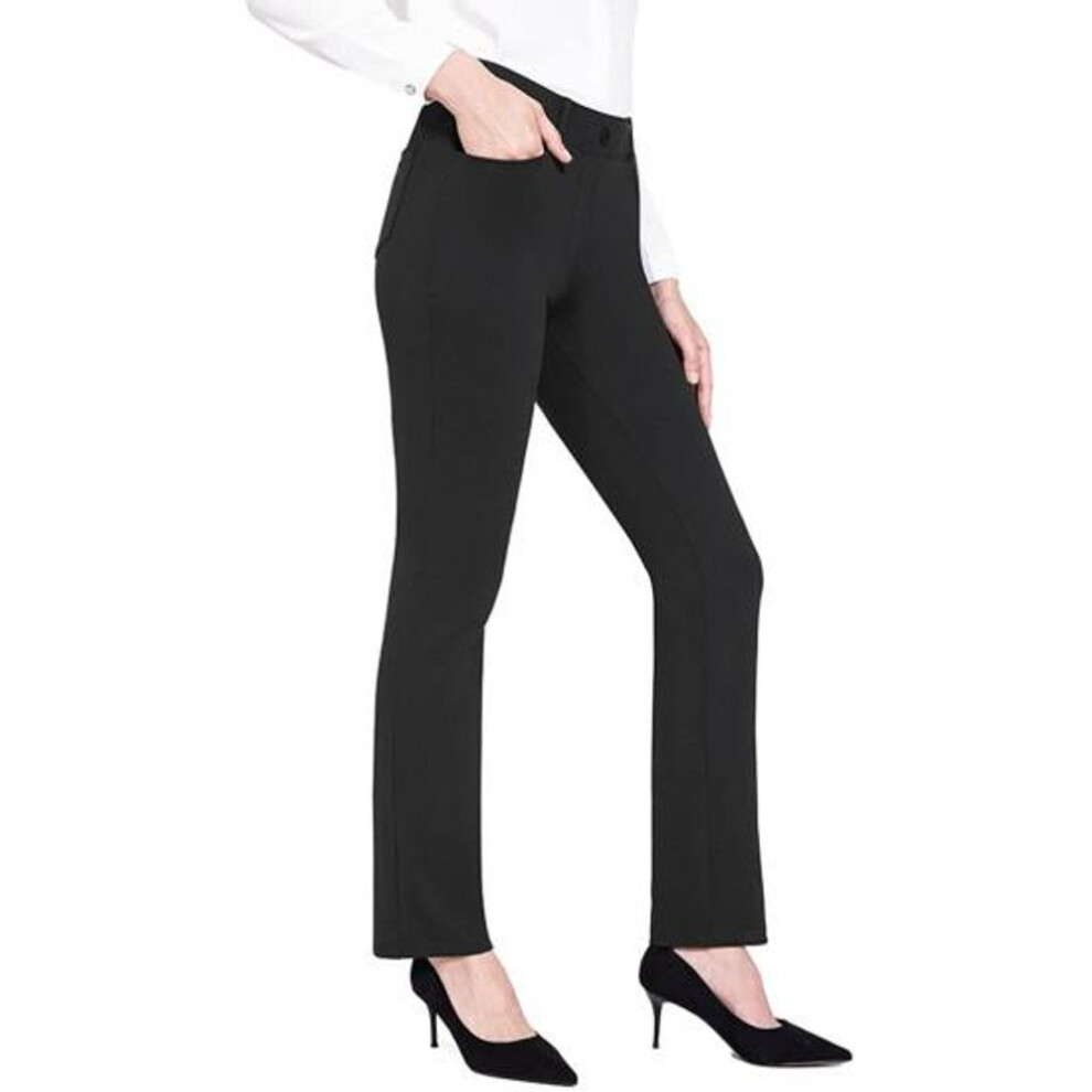 (black, M) Women Office Pants Elastic High Waist Solid Color Trousers with Pockets Light Flared Fit Office Casual Pants