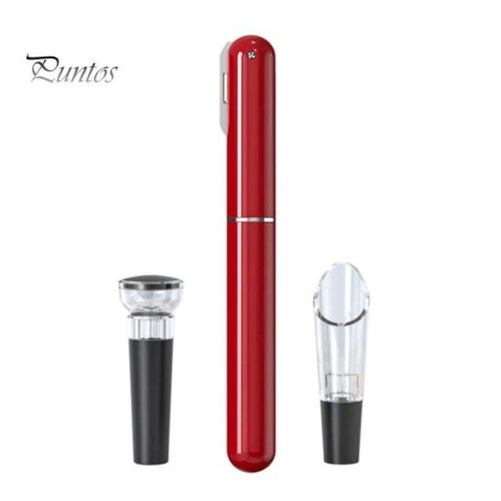 (red) Air Pump Wine Opener Cork Remover Set Portable Bottle Opener for Travel Camping Parties Manual Corkscrew with Foil Cutter Aerator Pourer Vacuum