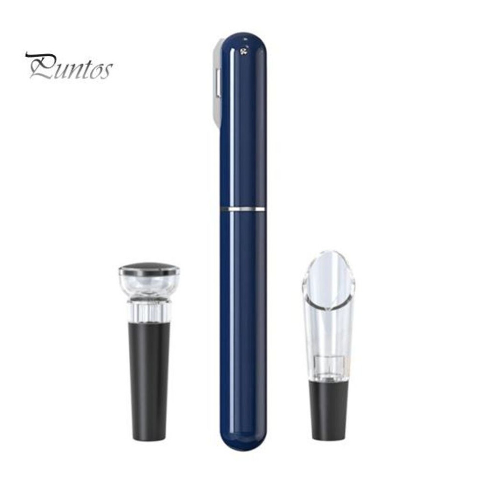 (blue) Air Pump Wine Opener Cork Remover Set Portable Bottle Opener for Travel Camping Parties Manual Corkscrew with Foil Cutter Aerator Pourer Vacuum
