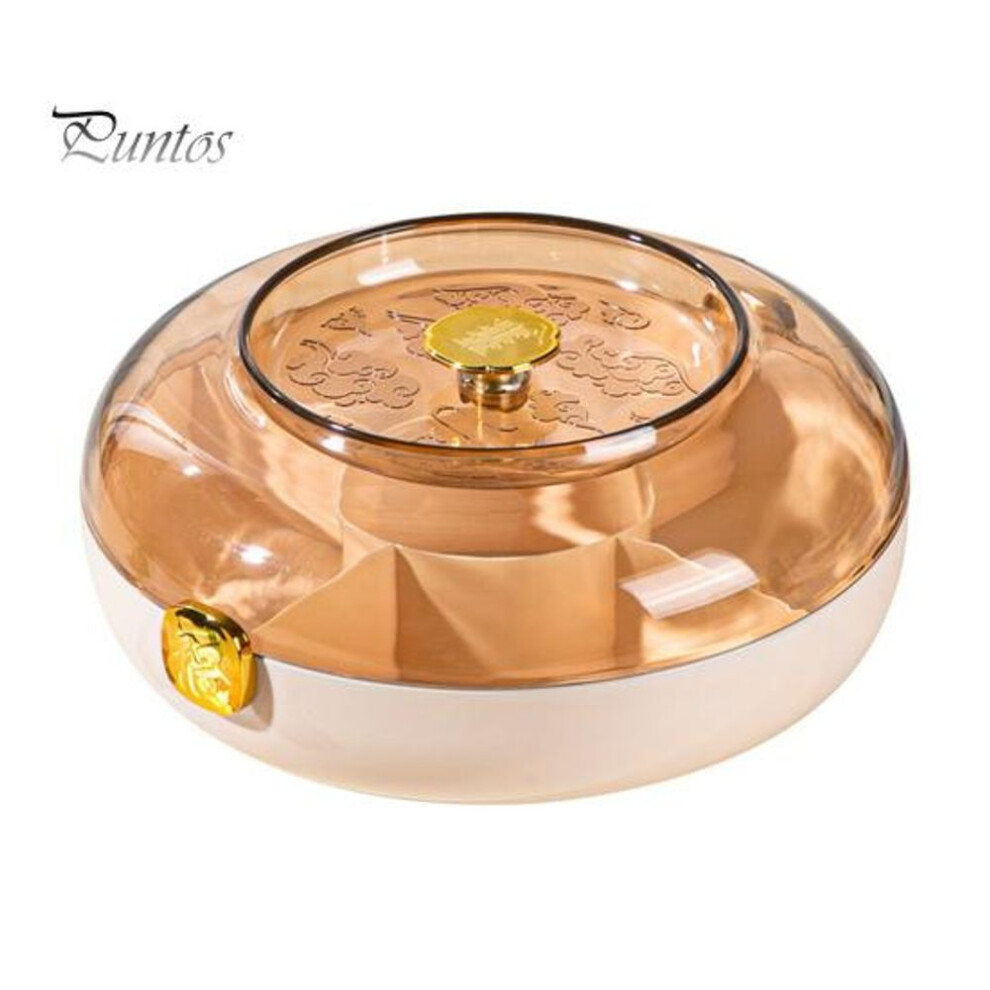 (beige) Snack Serving Tray With Lid Plastic Divided Appetizer Tray 5 Compartments Round Food Tray For Dried Fruits Candy Nuts Cookies