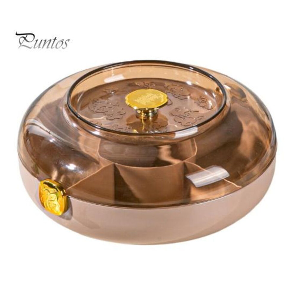 (brown) Snack Serving Tray With Lid Plastic Divided Appetizer Tray 5 Compartments Round Food Tray For Dried Fruits Candy Nuts Cookies