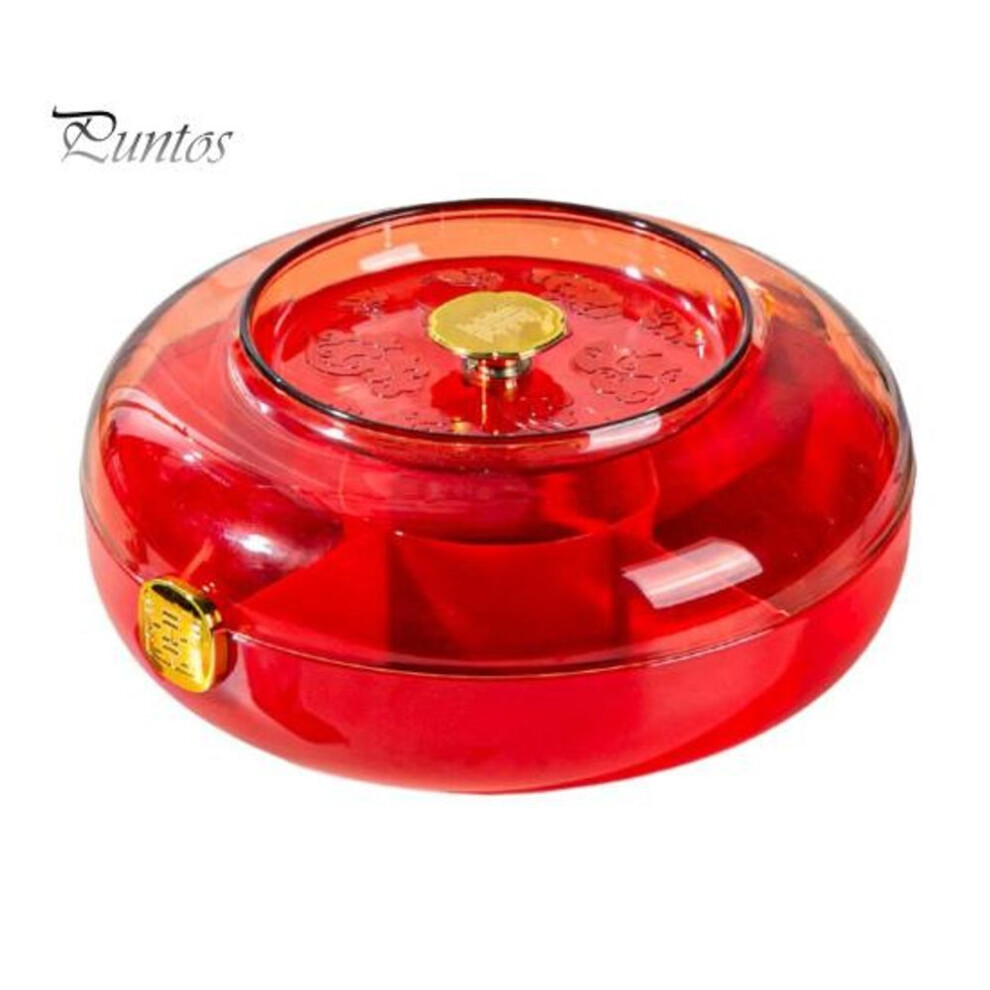 (red) Snack Serving Tray With Lid Plastic Divided Appetizer Tray 5 Compartments Round Food Tray For Dried Fruits Candy Nuts Cookies