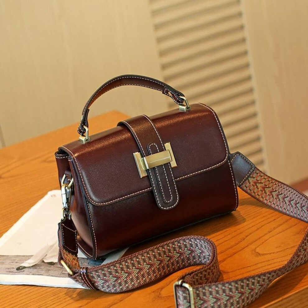 (coffee) Genuine Leather Women's Bag Small Handbag Vintage Fashion All-in-one Crossbody Bag Small Square Bag
