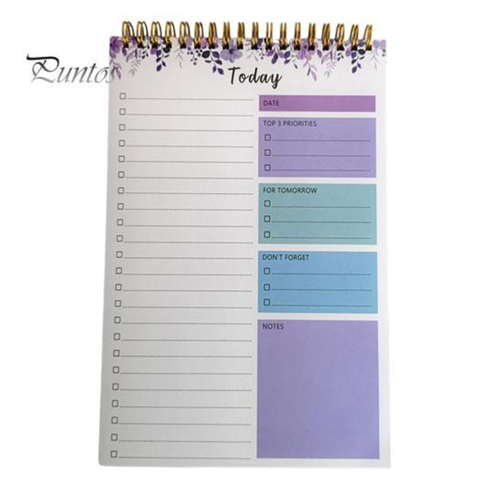 (purple) Undated Daily Planner Notepad B5 Spiral Bound To Do List Notebook With 52 Double-sided Pages Home Office School Supplies