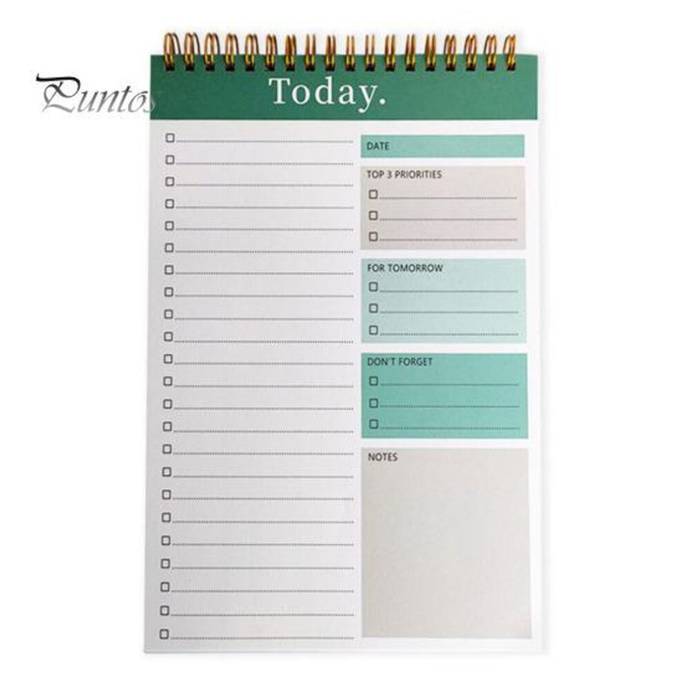 (dark green) Undated Daily Planner Notepad B5 Spiral Bound to Do List Notebook with 52 Double-Sided Pages Home Office School Supplies