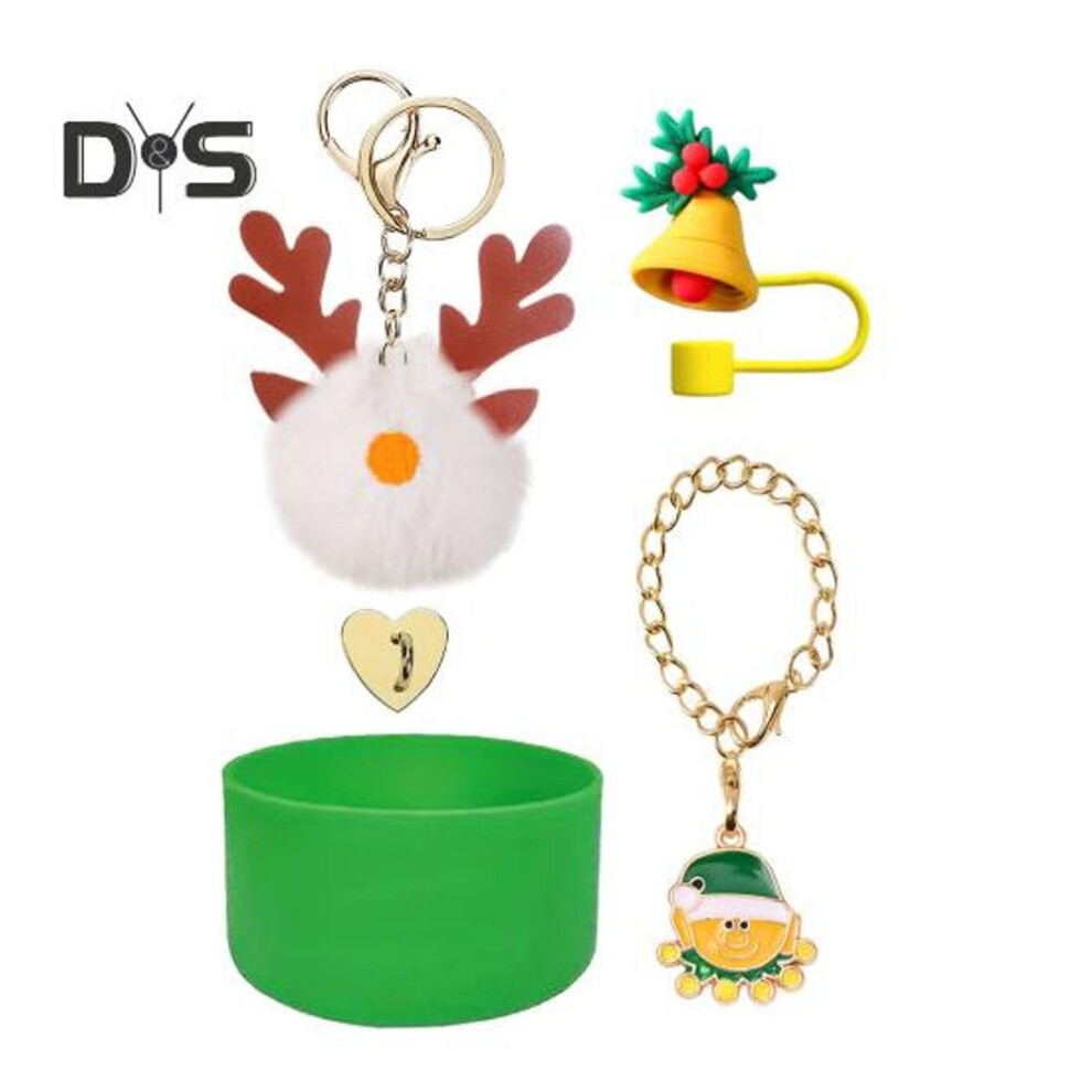 (as the picture, B) 5pcs Christmas Cup Accessories Set For 30/40oz Tumbler Silicone Straw Cover Handle Strap Cup Boot Elk Tree Charms Eco-friendly Reusable Accessories