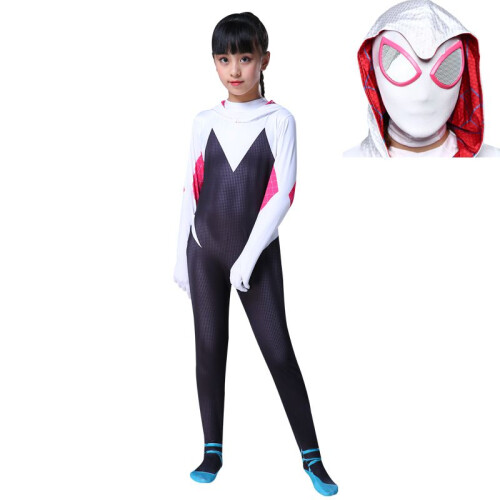 (140)Μάσκα και φόρμα του Gwen Stacy από το Spiderverse για παιδιά, φορμάκι cosplay
