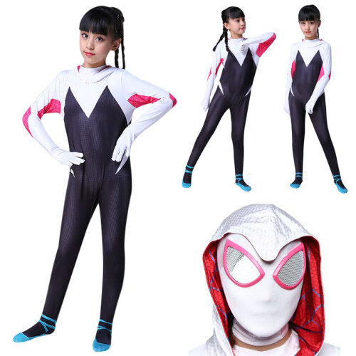 (140)Μάσκα και φόρμα του Gwen Stacy από το Spiderverse για παιδιά, φορμάκι cosplay 2