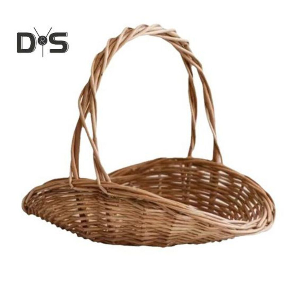 (as the picture, L) Rattan Basket With Handle Garden Basket Eco-friendly Meticulous Weaving Versatile Multi-purpose Woven Basket Picnic Fruit Storage Basket