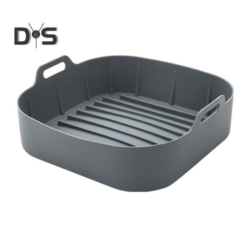 (grey, S) Silicone Air Fryer Baking Pan Liners with Handles Food-Grade Silicone Oven Liner Non-Stick Reusable Airfryer Accessories for 4-6 Qt Air Fryers