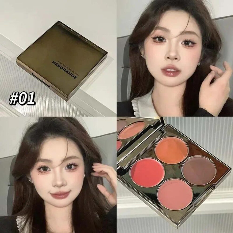 (H01) Retro Reddish Brown Blusher Palette Multi-purpose Nude Cream Cheek Blush Contour Lip Mud Natural Matte Face Rouge Shadow Palette