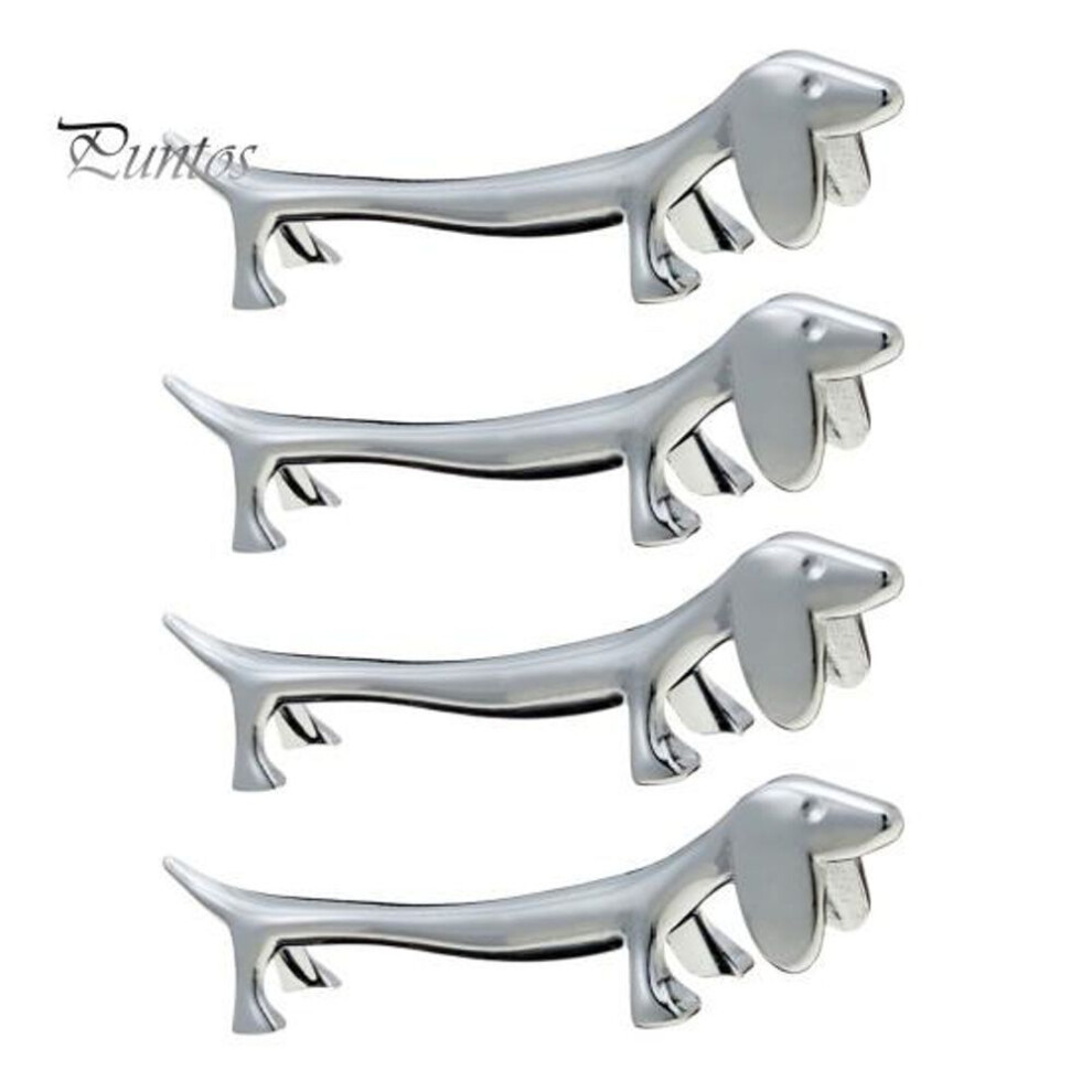 (as the picture, Little Dog) 4pcs Chopstick Holder Cute Dachshund Deer Shape Zinc Alloy Spoon Fork Stand Chopstick Rest Pillow Home Kitchen Gadget