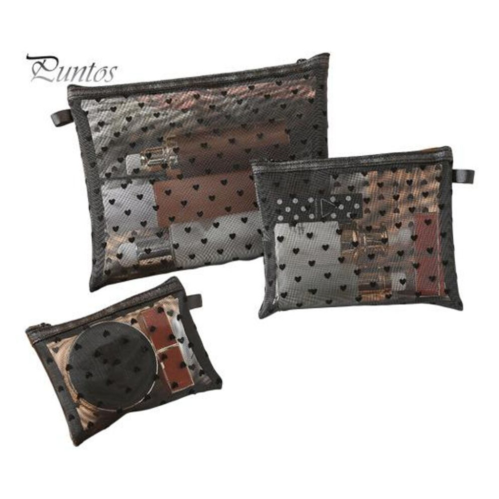 (black, 3pcs) 3/5pcs Makeup Bags Sets Zipper Closure Large Capacity Portable Transparent Mesh Cosmetic Organizer Travel Toiletry Bags