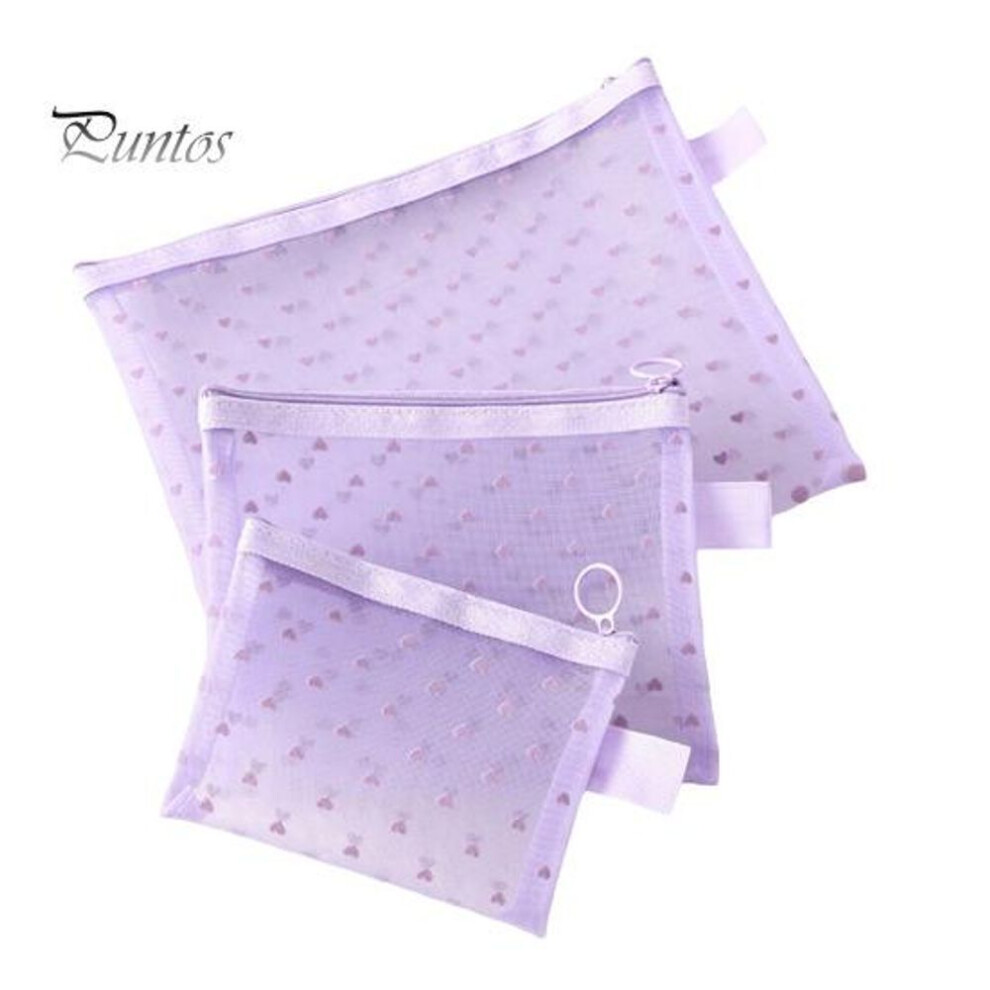 (purple, 3pcs) 3/5pcs Makeup Bags Sets Zipper Closure Large Capacity Portable Transparent Mesh Cosmetic Organizer Travel Toiletry Bags