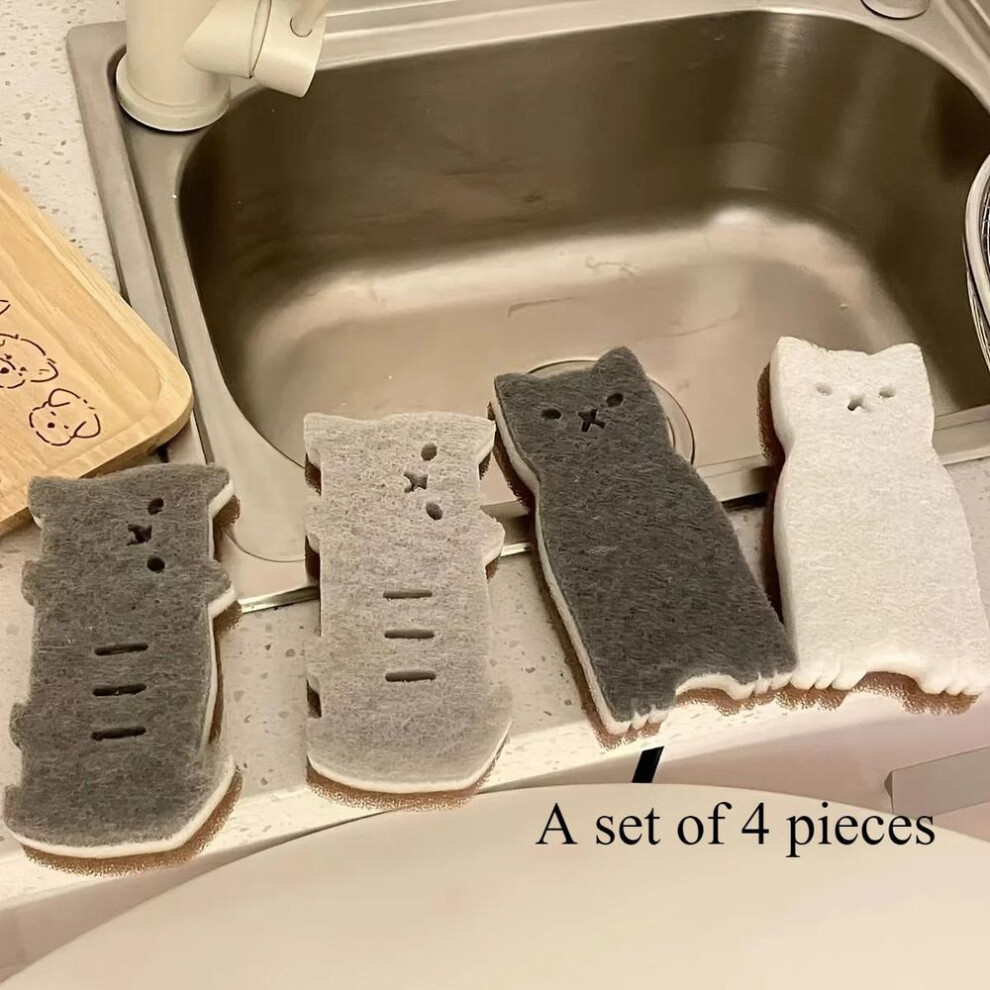 4-piece Cute Cat Kitchen Sponge Set - Thick and Durable Dishwashing and Cleaning Tools