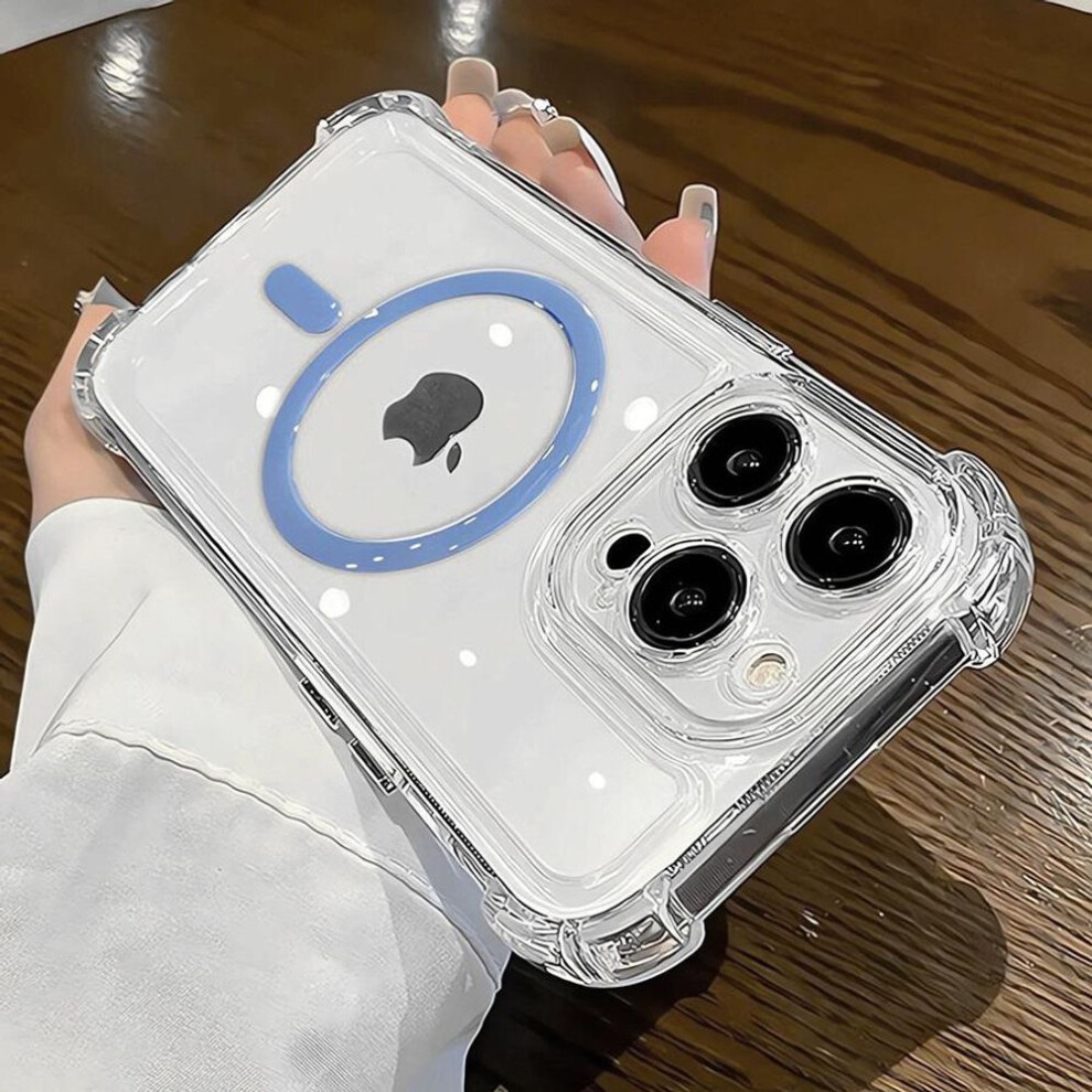 (blue, iPhone 16) Luxury Clear Magnetic Wireless Charging Phone Case for iPhone 16 Pro Max 15 Plus 14 Pro 13 12 11 Shockproof Bumper Back Cover