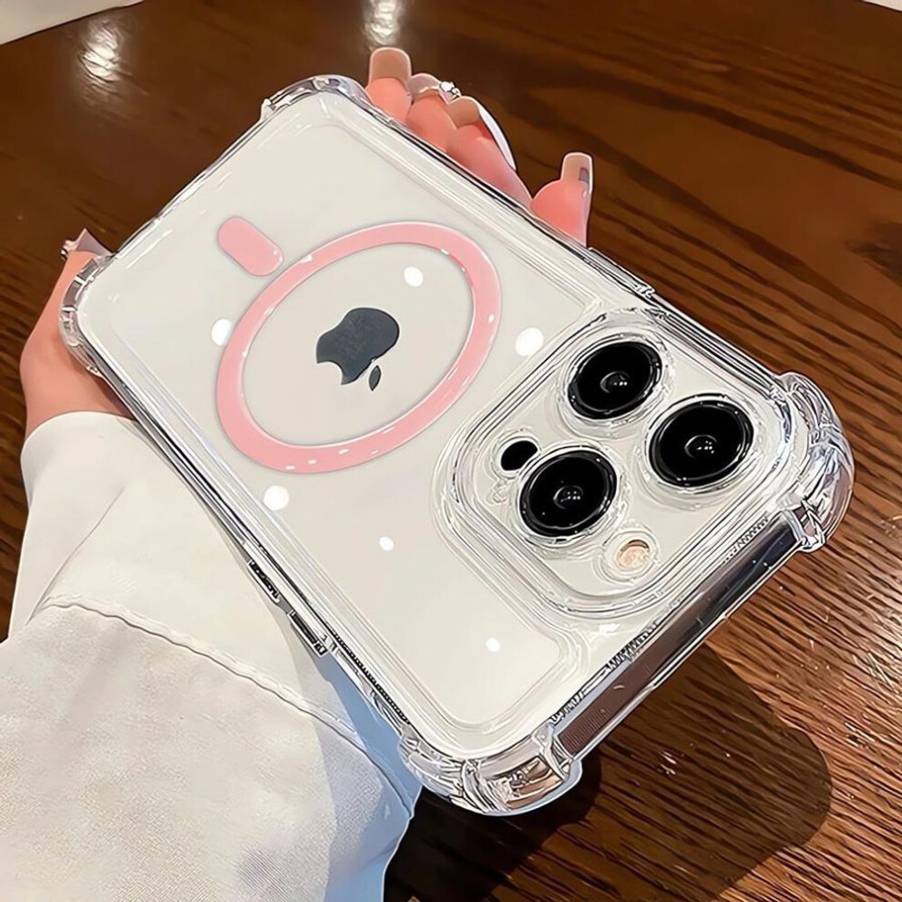 (pink, iPhone 12 Pro) Luxury Clear Magnetic Wireless Charging Phone Case For Iphone 16 Pro Max 15 Plus 14 Pro 13 12 11 Shockproof Bumper Back Cover