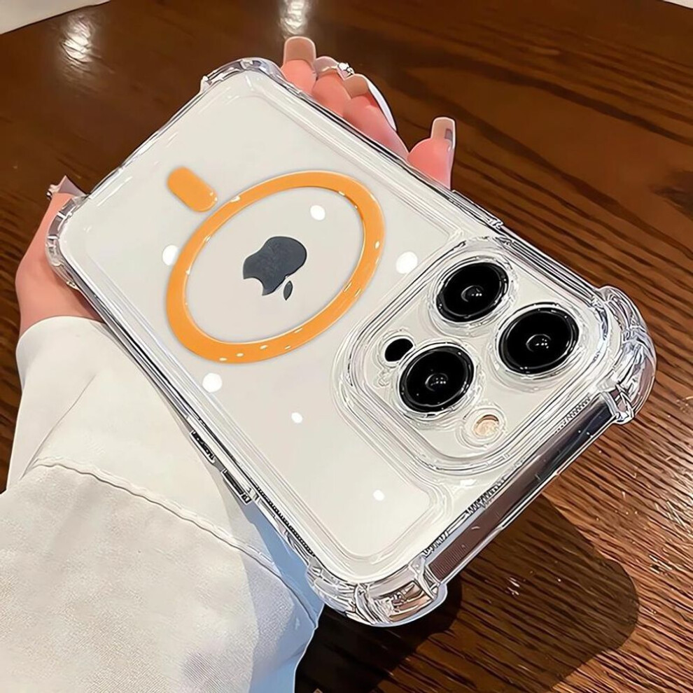 (orange, iPhone 13 Pro Max) Luxury Clear Magnetic Wireless Charging Phone Case For Iphone 16 Pro Max 15 Plus 14 Pro 13 12 11 Shockproof Bumper Back Cover