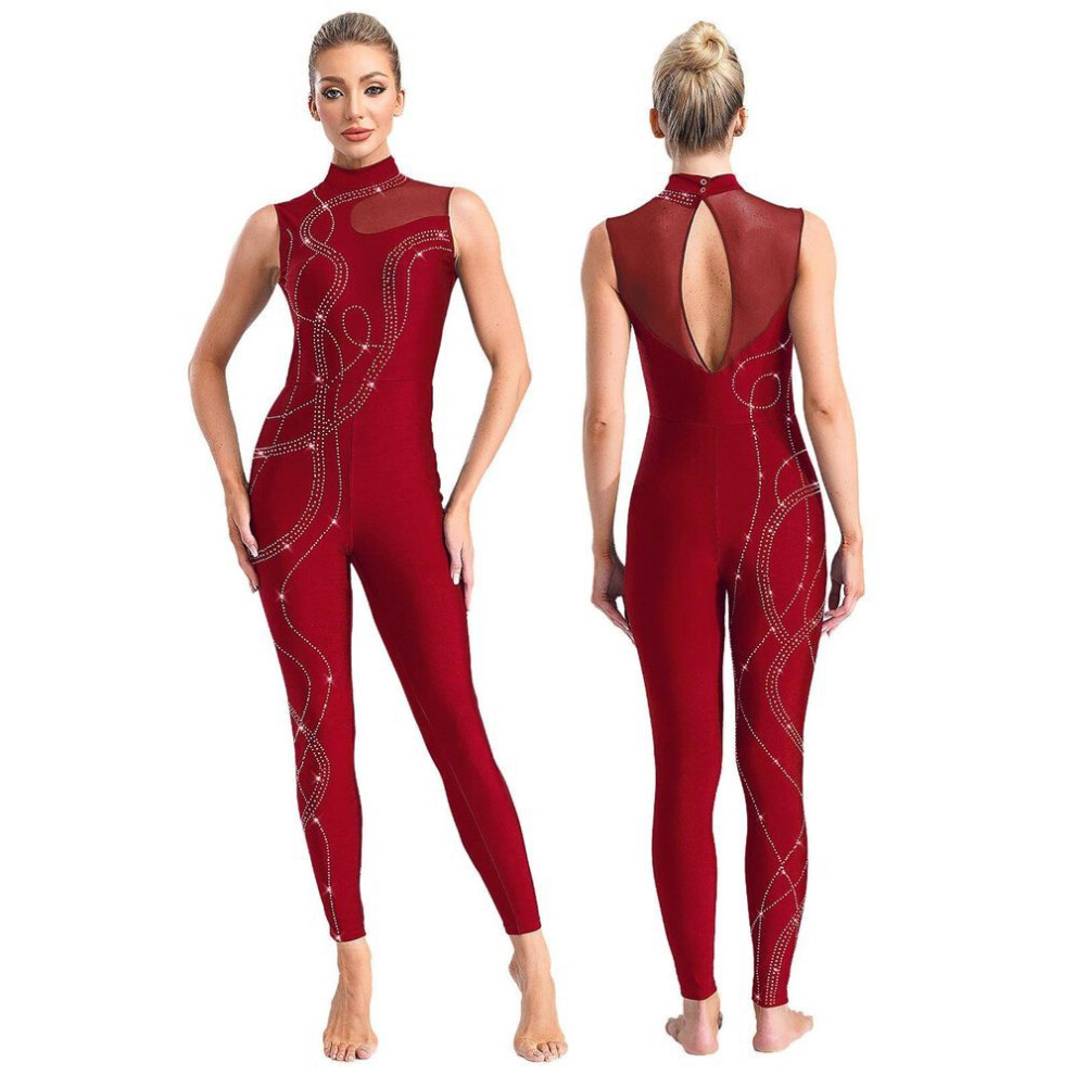 (burgundy, XXL) Women Girls Jazz Dancewear Acrobatic Gymnastics Unitard One Piece Sleeveless Dance Bodysuits Skating Jumpsuit Ballet Leotards