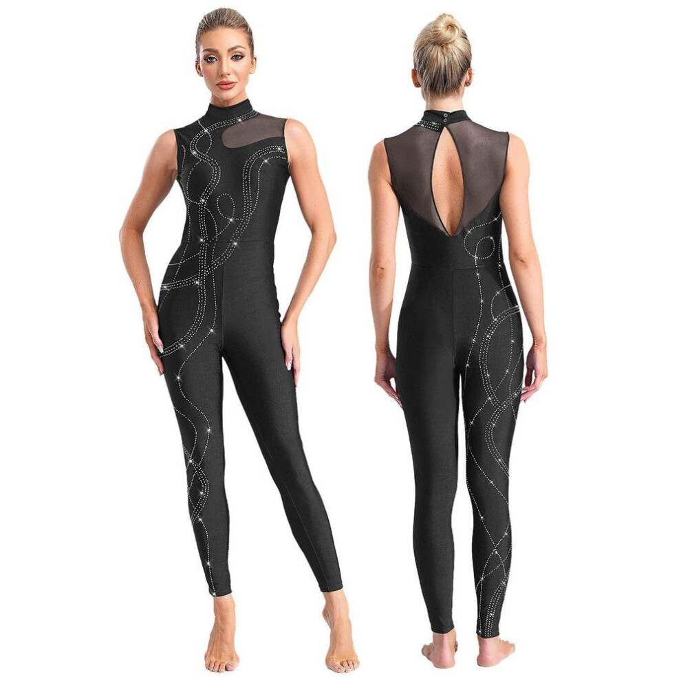 (black, M) Women Girls Jazz Dancewear Acrobatic Gymnastics Unitard One Piece Sleeveless Dance Bodysuits Skating Jumpsuit Ballet Leotards