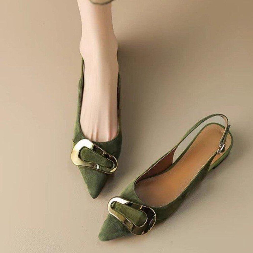 (green, 36) Suede Women Shoes Pointed Toe Fashion Sandals Slingback Designer Dress Slippers Casual Slides Chaussure Femme