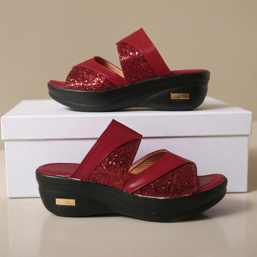(red, 37) Sandals for Women In Summer, Fashionable, Thick Soled, Sponge Cake Wedge, and Women's Fish Mouth Sandals