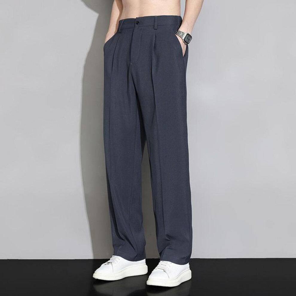 (dark gray, L) Men's Black Wide-leg Casual Trousers For Spring And Summer